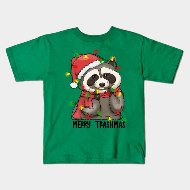 Merry Trashmas, Cute Adorable Raccoon Trash Panda Festival Holiday Design Kids T-Shirt by ThatVibe